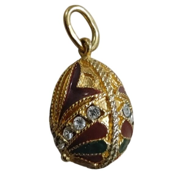Alfa Jewel Egg Charm Pendant 18K on 925 Cloisonné Enamel CZ Vintage Russia - Picture 11 of 16